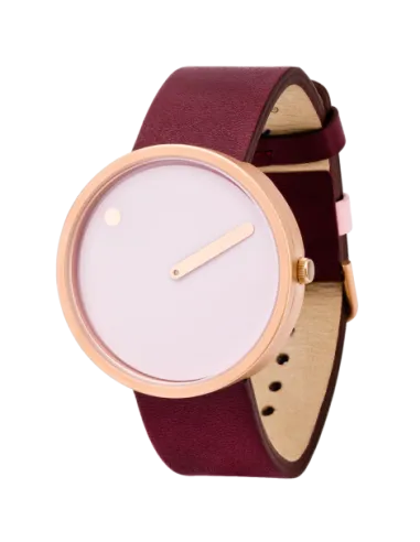 PICTO | Dusty Rose Pink urskive / Burgundy Red læderrem