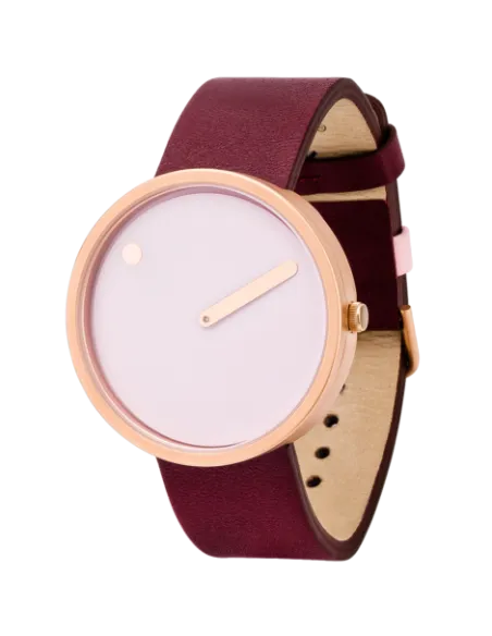 PICTO | Dusty Rose Pink urskive / Burgundy Red læderrem