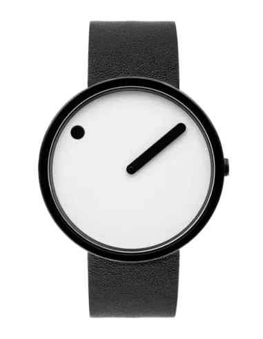 PICTO | Picto 34mm, white dial, matt black case, black leather strap