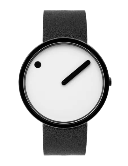 PICTO | Picto 34mm, white dial, matt black case, black leather strap