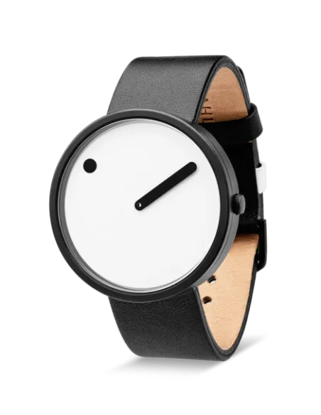 PICTO | Picto 34mm, white dial, matt black case, black leather strap