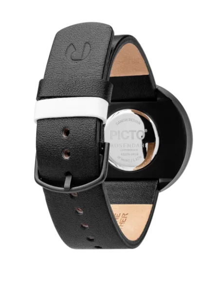PICTO | Picto 34mm, white dial, matt black case, black leather strap