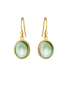 SUSANNE FRIIS BJØRNER | Øreringe i forgyldt med oval cabochongrøn kvarts
