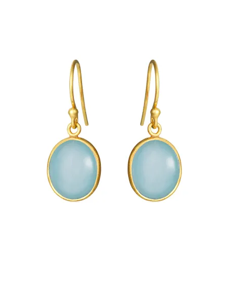SUSANNE FRIIS BJØRNER | Øreringe i forgyldt med oval cabochon lyseblå krystal