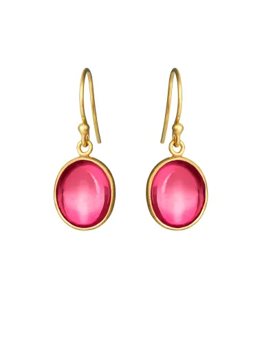 SUSANNE FRIIS BJØRNER | Øreringe i forgyldt med oval cabochon pink krystal