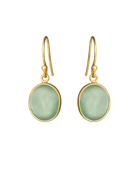 SUSANNE FRIIS BJØRNER | Øreringe i forgyldt med oval cabochon præhnit