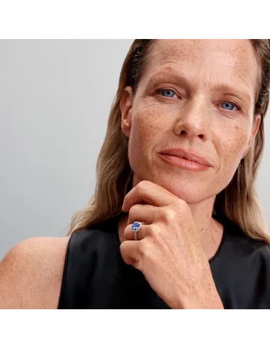 PANDORA | Funklende Kvadratisk Blå Halo Statement Ring