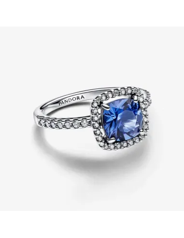 PANDORA | Funklende Kvadratisk Blå Halo Statement Ring