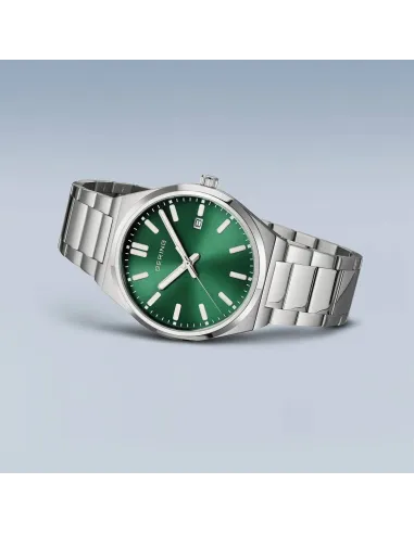 BERING Classic Ur – Poleret sølv, blå urskive.