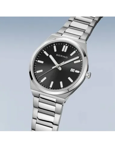 BERING Classic Ur – Poleret sølv, blå urskive.
