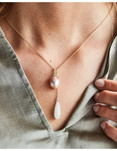 RO COPENHAGEN | Fryd Pink perle vedhæng S 18kt Rødguld