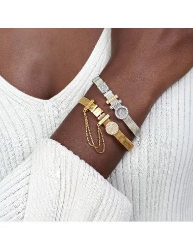 Funklende Krydsende Stjerne Charm – Sterlingsølv og 14 kt. guldbelægning med pavé