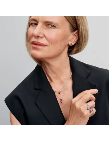 PANDORA | Rød Halo Hjerter Halskæde med vedhæng