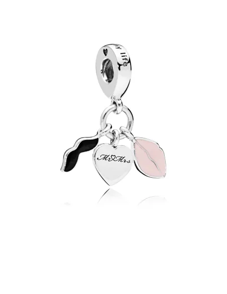 PANDORA | Hr og fru sølv dingler med sort og pink emalje