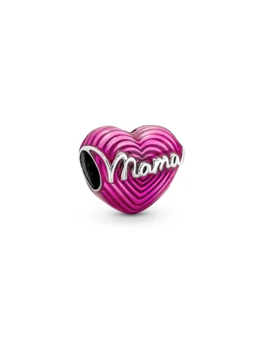 PANDORA | Heart mama sterling sølv charme med gennemsigtig pink emalje