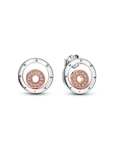 PANDORA | Pandora logo sterling sølv og 14 karat rosa forgyldte ørestikker med klare cubic zirconia