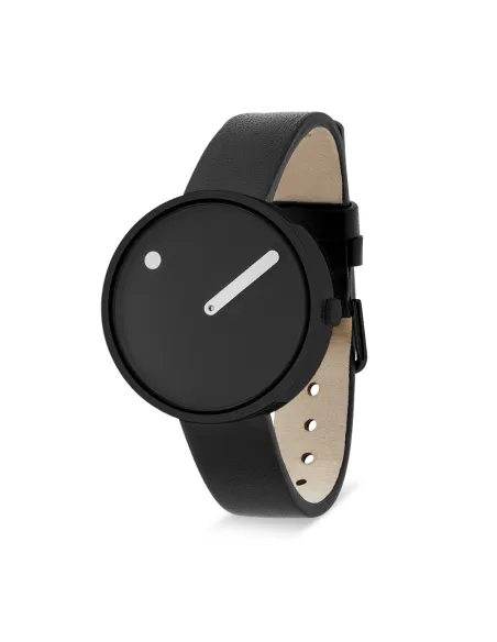 PICTO | 34 mm / sort urskive / sort læderrem