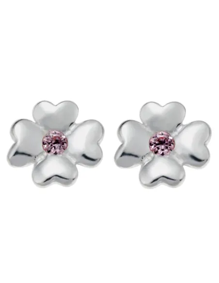 NOA KIDS JEWELLERY | Rhod. sølvørestikker blomst m/lyserød cz