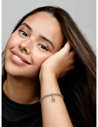 PANDORA | Disney Klokkeblomst charm med vedhæng Sterlingsølv, 14 kt. guldbelægning