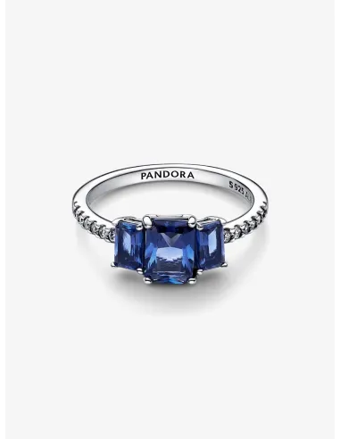 PANDORA | Blå Rektangulære Tre Sten Funklende Ring