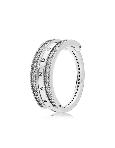 PANDORA | Vendbar sølvring med PANDORA-logo og klare kubiske zirkoner