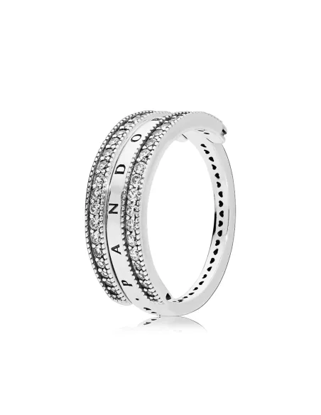 PANDORA | Vendbar sølvring med PANDORA-logo og klare kubiske zirkoner PANDORA | Vendbar sølvring med PANDORA-logo og klare kubiske zirkoner