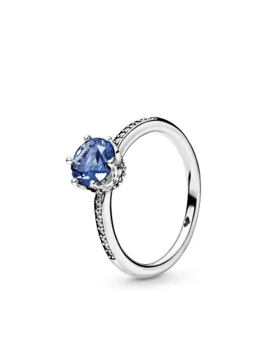 PANDORA | Krone sterlingsølvring med stonewash blå krystal og klare kubiske zirkoner