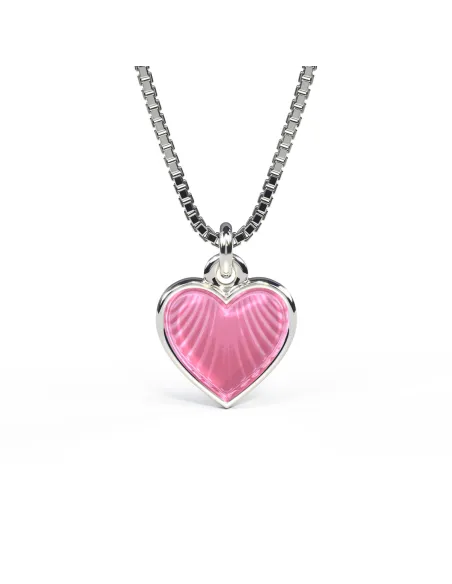 PIA & PER | Halskæde i sølv med lyserødt hjerte i emalje