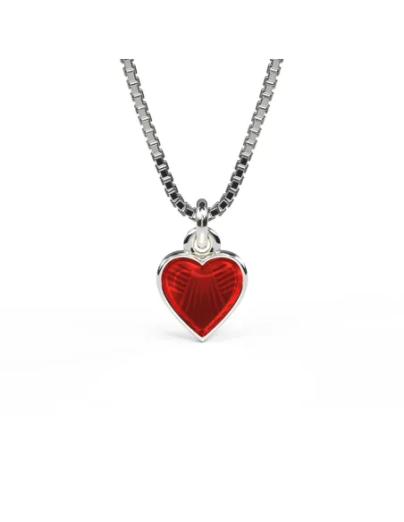 PIA & PER | Halskæde i sølv med rødt hjerte i emalje