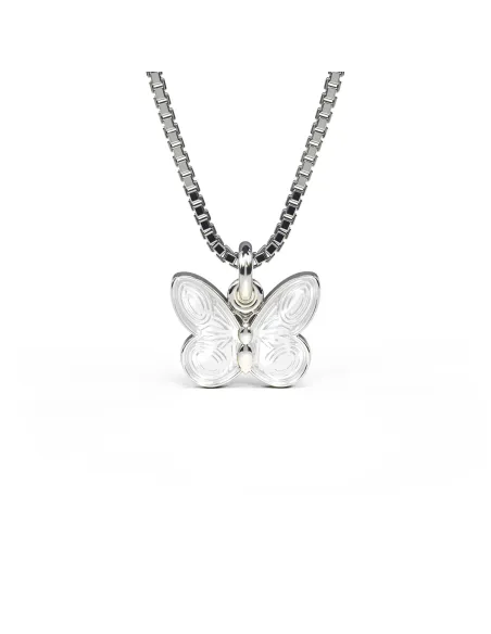 PIA & PER | Halskæde i sølv med hvid sommerfugl i emalje