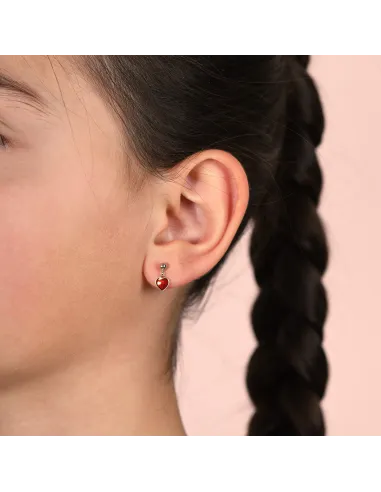 PIA & PER | Øreringe i sølv med rødt hjerte i emalje