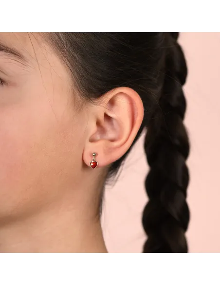 PIA & PER | Øreringe i sølv med rødt hjerte i emalje