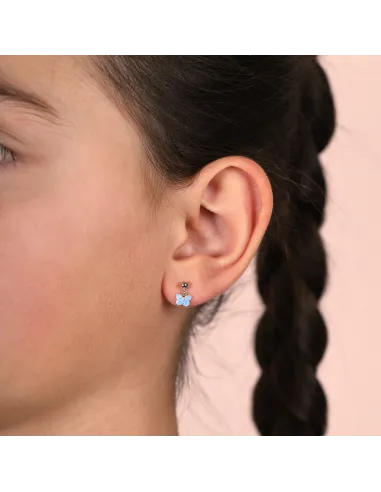 PIA & PER | Øreringe i sølv med blå sommerfugl i emalje