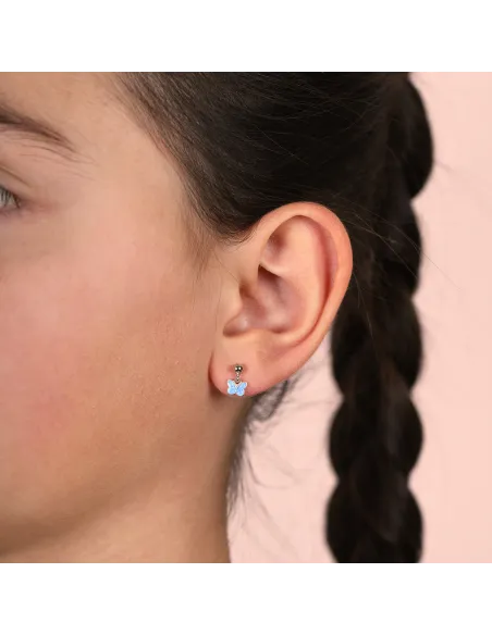 PIA & PER | Øreringe i sølv med blå sommerfugl i emalje