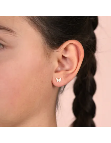 PIA & PER | Øreringe i sølv med hvid sommerfugl i emalje