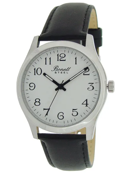 BONETT | Herre ana stål /rem. Hvid skive/tal