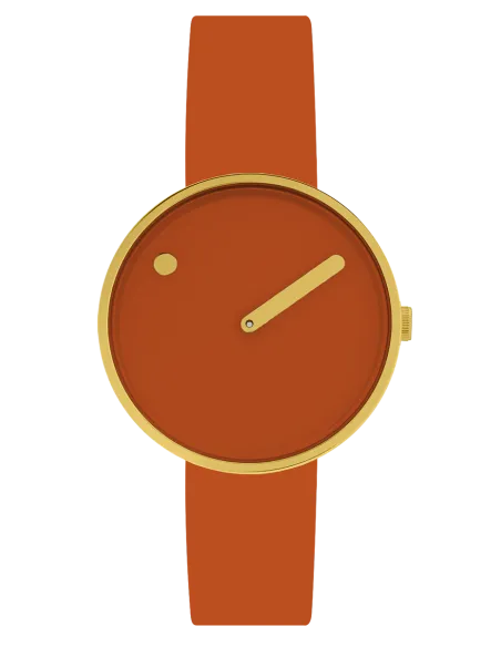 PICTO | 34 mm / Golden Mango urskive / Tangerine Orange læderrem