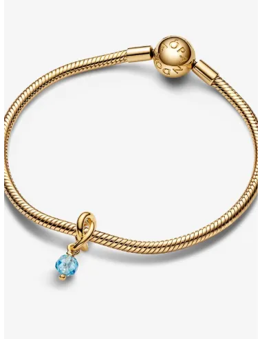 PANDORA | Marts Facetteret Havblå Evighedscirkel Charm med vedhæng 14 kt. guldbelægning