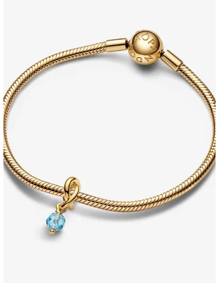 PANDORA | Marts Facetteret Havblå Evighedscirkel Charm med vedhæng 14 kt. guldbelægning