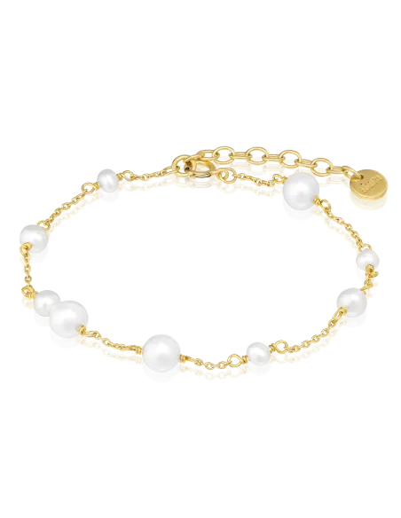 Ocean Bracelet 04 – 18K guldbelagt sølvarmbånd med ferskvandsperler og zirkonia, justerbar 16+2 cm