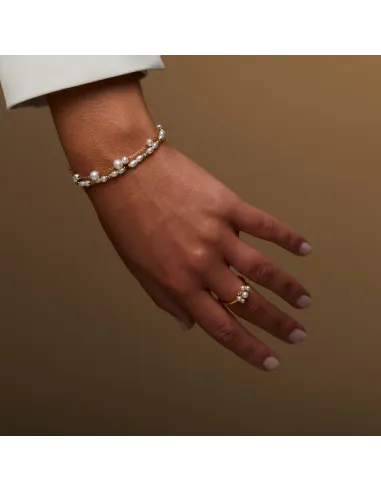 Ocean Bracelet 04 – 18K guldbelagt sølvarmbånd med ferskvandsperler og zirkonia, justerbar 16+2 cm