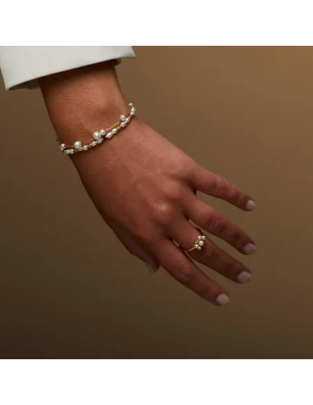 Ocean Bracelet 04 – 18K guldbelagt sølvarmbånd med ferskvandsperler og zirkonia, justerbar 16+2 cm