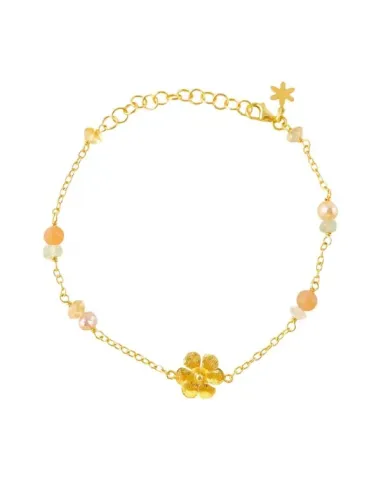 SUSANNE FRIIS BJØRNER | Armbånd i forgyldt sølv med citrin, ferskenfarvet månesten, prehnit, rosakvarts og ferskvandsperle