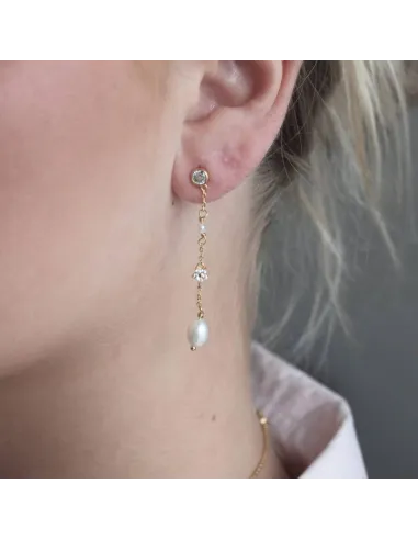 Ocean Ear Chain 01 – 18K guldbelagt sølvørekæde med ferskvandsperler, 5 cm lang