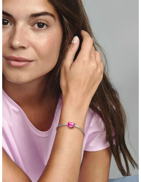 PANDORA | Metallisk Pink Hjerte Charm Sterlingsølv PANDORA | Metallisk Pink Hjerte Charm Sterlingsølv