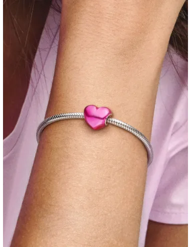 PANDORA | Metallisk Pink Hjerte Charm Sterlingsølv