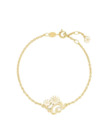 LUND COPENHAGEN | Marguerit armbånd fliligran med 7,5mm + 5mm 24 kt forgyldt hvid emalje