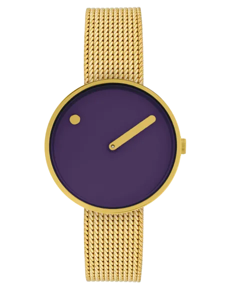 PICTO | 34 mm / Nocturne Purple urskive / Mat guld meshrem