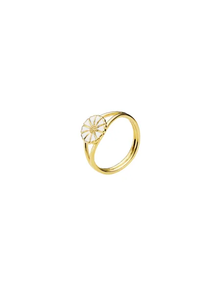 LUND COPENHAGEN | Marguerit ring 9mm 24 kt forgyldt hvid emalje