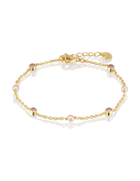 Ocean Bracelet 04 – 18K guldbelagt sølvarmbånd med ferskvandsperler og zirkonia, justerbar 16+2 cm